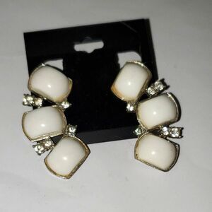 A Vintage Pair of Kramer Earrings Ear Climber Clip Back Milk Glass Wedding